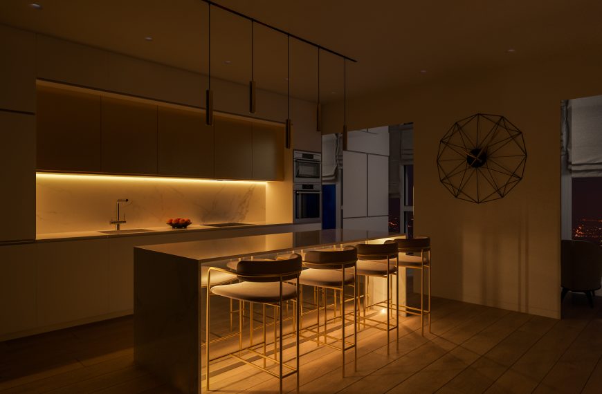 cozinha com fita led nano no balcão