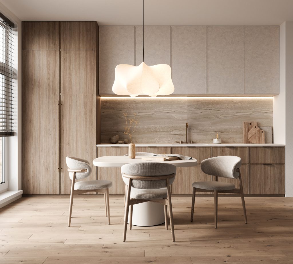 Cozinha vintage com fita led na marcenaria