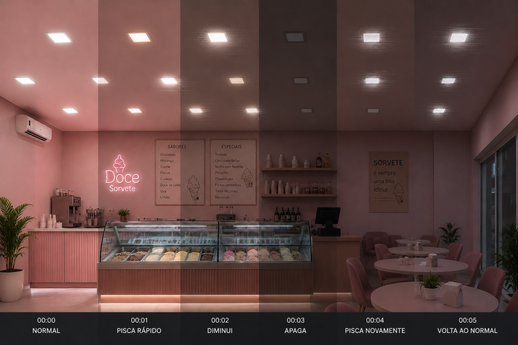 imagem de uma sorveteria com luminárias com flicker