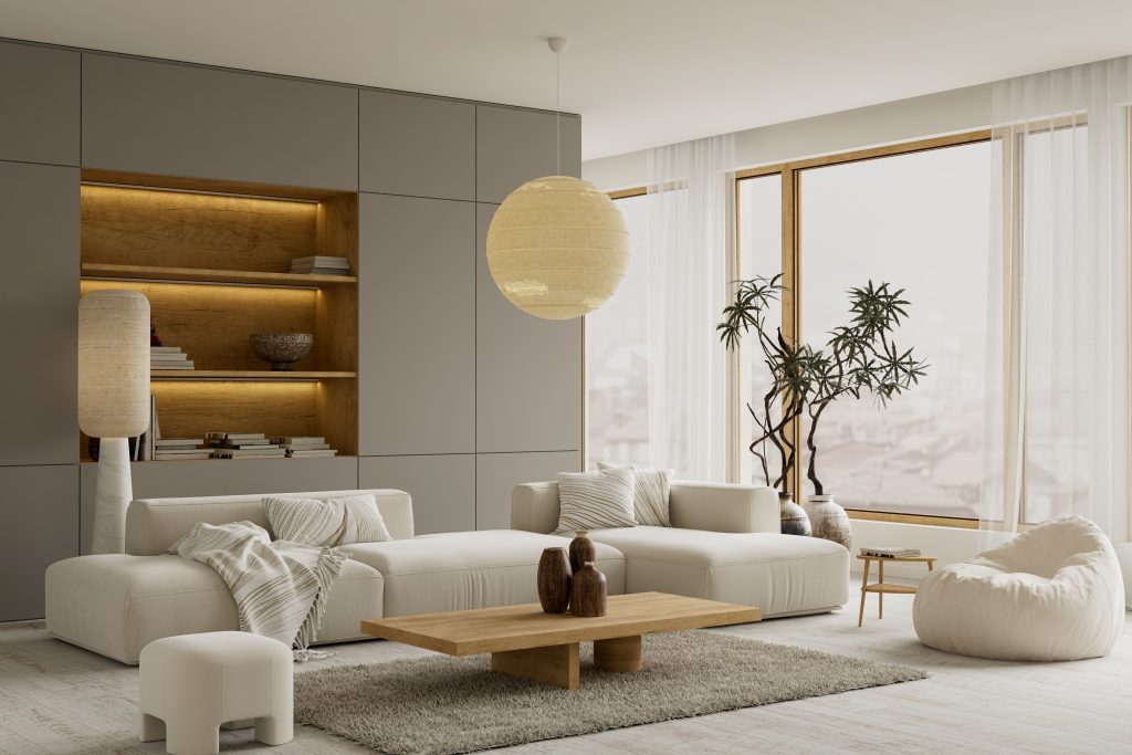 sala clean com perfil led na iluminação